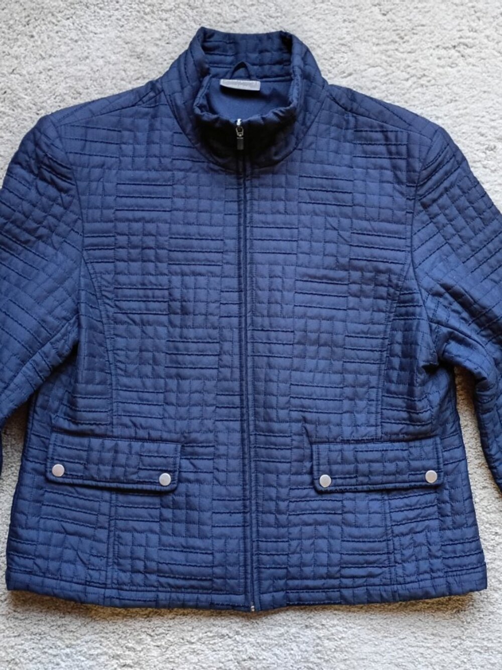 Jane Ashley Women's Navy Blue Full Zip Jacket Pockets Quilted Size Large Coat